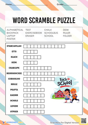 Back to School Activities: Word Scramble Worksheet