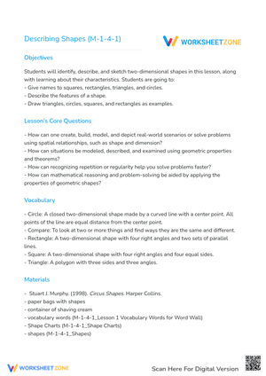 Describing Shapes: Geometry Worksheet