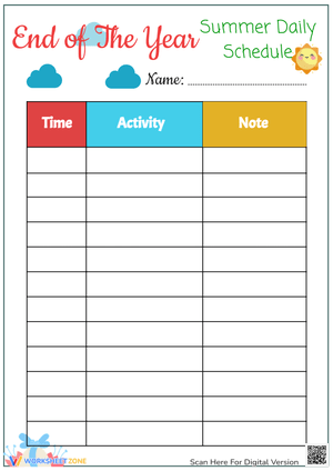 End of The Year Summer Daily Schedule