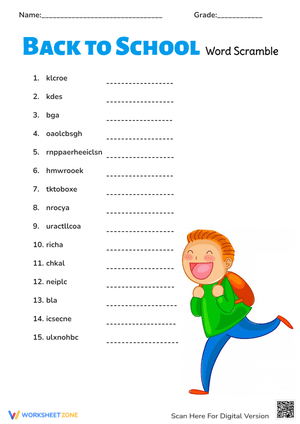 Back to School Word Scramble For Kids