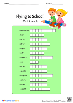 Flying to School Word Scramble Puzzle