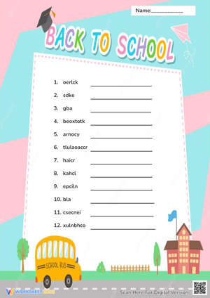 Back to School Scramble Puzzle For Kids