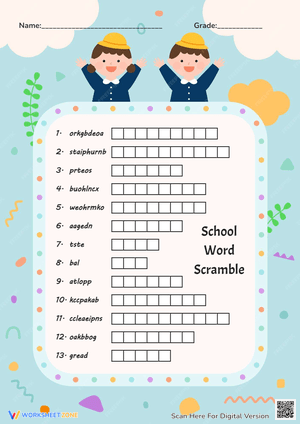 School Word Scramble- Perfect for Kids