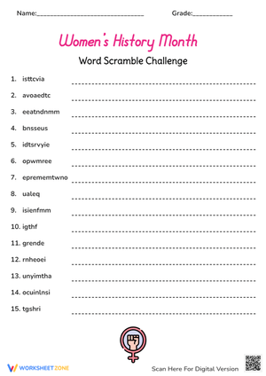 Women's History Month Word Scramble Challenge