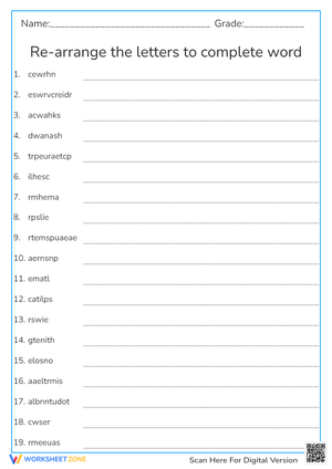 Words scamble for hand tools
