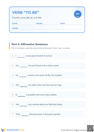 Grade 2-3 Verb To Be Worksheet | Essential Grammar Practice