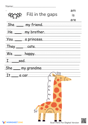 Verb To Be Worksheet – Am, Is, Are 