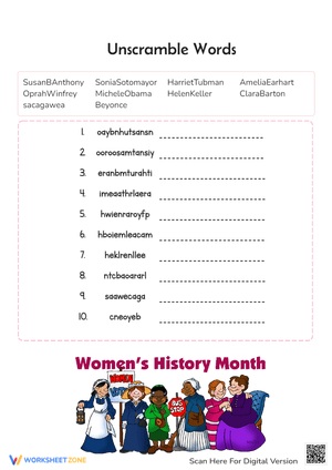 Women's History Month Word Scramble