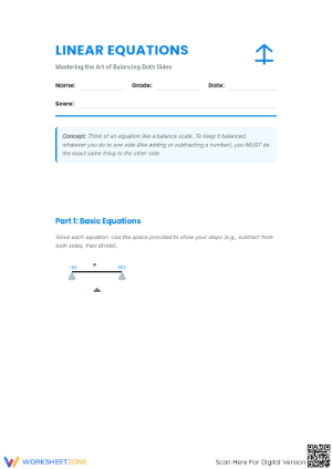 Linear Equations Worksheet | Grade 6 Math Printable