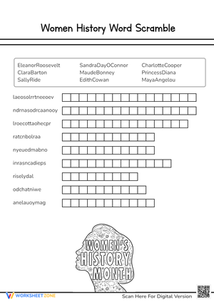 Women’s History Word Puzzle for Kids 