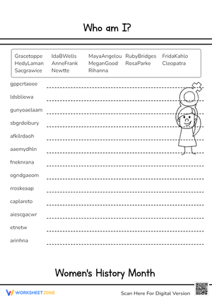 Who Am I? Women's History Month Word Scramble