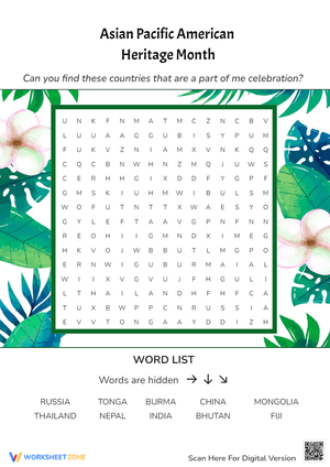 Asian Heritage Month Word Search - Find Asian Countries!