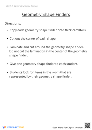 Geometry Shape Finders: Classroom Scavenger Hunt! K-2 Activity