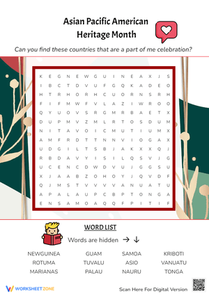 Asian Pacific Heritage Month Word Search - Country Names Puzzle