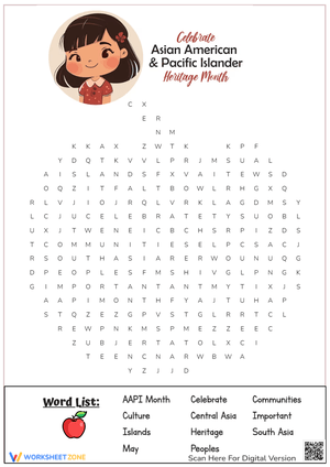 Celebrate Asian American & Pacific Islander Heritage Month Word Search