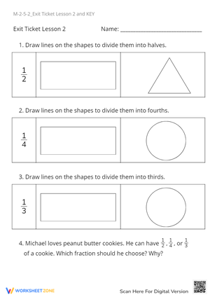 Fractions Fun: Halves, Thirds & Fourths - Shapes & Cookie Word Problem