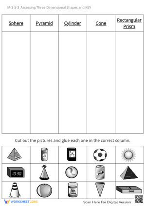 3D Shapes Sort & Glue - Identify Spheres, Pyramids, Cones!