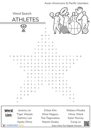 Asian Americans & Pacific Islanders WORD SEARCH ATHLETES