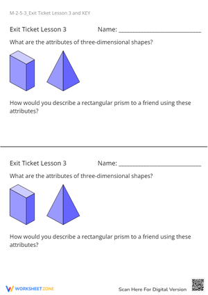 3D Shapes: Describe Attributes of Rectangular Prism & Pyramid Exit Ticket