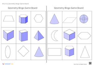 Geometry Bingo Game Board Worksheet