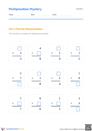 Multiplication Missing Factors Worksheet | Grade 2 Printable