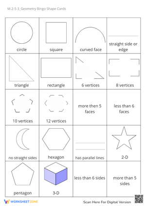Geometry Bingo: Shape Recognition Game for Kids (Grades 1-3)