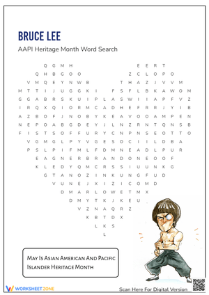 Bruce Lee Word Search | Grade 4-6 Printable Worksheet
