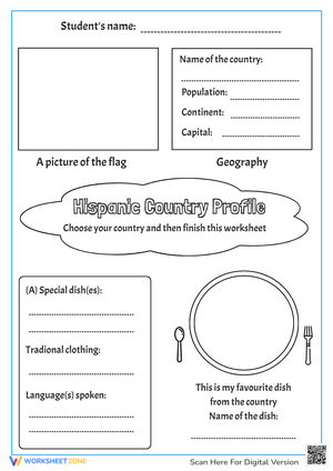 Hispanic Country Profile Worksheet - Geography & Culture Fun