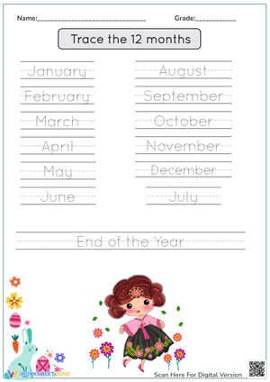 Months of the Year Handwriting Practice - Tracing Worksheet for Kids