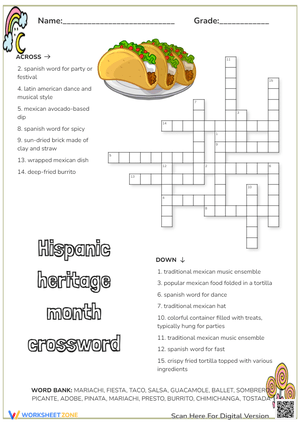 Hispanic Heritage Month Crossword - Spanish Vocabulary Fun!