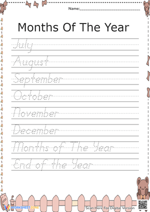 Months of the Year: Cursive Writing Practice