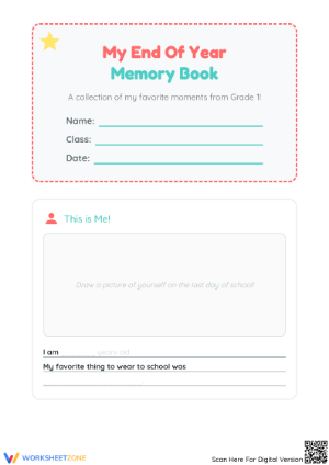 Grade 1 Memory Book — Printable No-Prep Worksheet