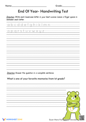 End Of Year- Handwriting Test with Cute Bear