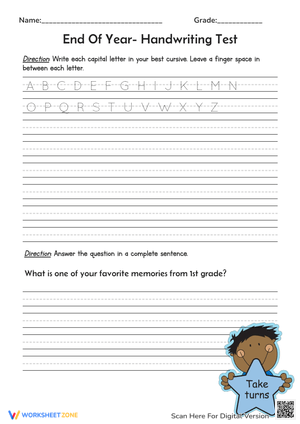 Cursive Writing Test: End of Year Review