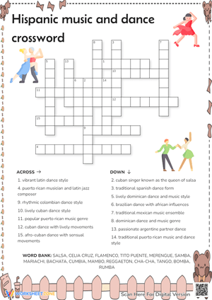 Hispanic Music & Dance Crossword - Latin Culture Puzzle Fun