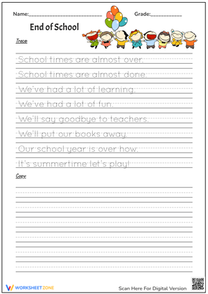 End-of-Year Handwriting Assessment Worksheet
