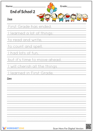 End-of-School Handwriting Practice Worksheet