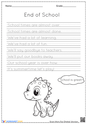 End of School Tracing &amp; Coloring with Baby Dinosaur