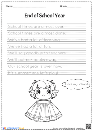 End of School Tracing &amp; Coloring with Cute Girl