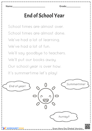 End of School Year Tracing & Coloring