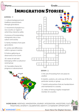 Immigration Stories Crossword - Culture & Heritage Puzzle