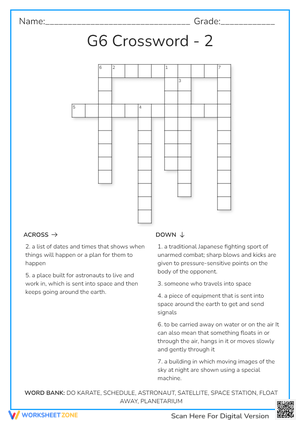 Grade 6 Vocabulary Crossword: Printable ELA Activity