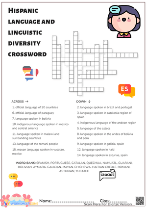 Hispanic Linguistic Diversity Crossword | Grade 6 Essential