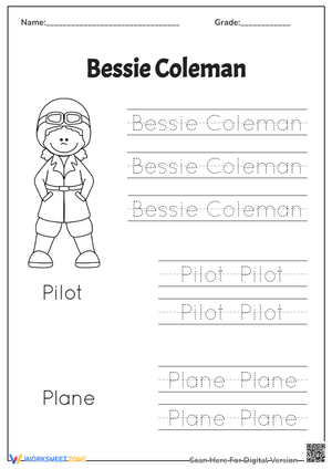 Black History Month Tracing - Bessie Coleman