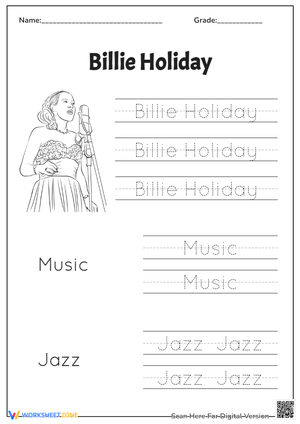 Black History Month Tracing - Billie Holiday