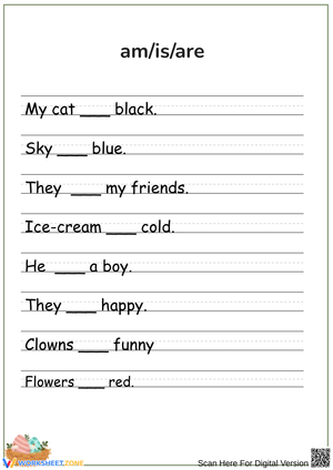 Helping Verbs Worksheet: Am, Is, Are Practice