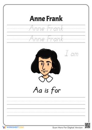 Anne Frank Name Tracing | Printable Grade K-1 Worksheet