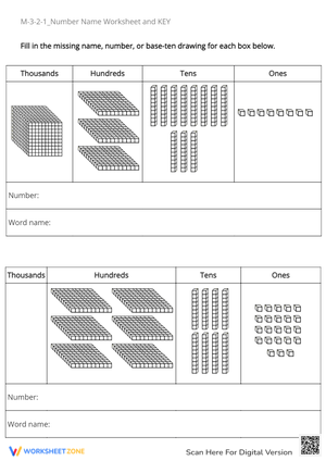 Base Ten Blocks: Place Value Worksheet - Number Names to 1000s
