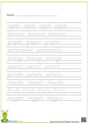 Handwriting Practice: Fruits & Veggies Tracing 