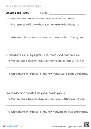 Repeated Addition Multiplication Word Problems - Lesson 2 Exit Ticket